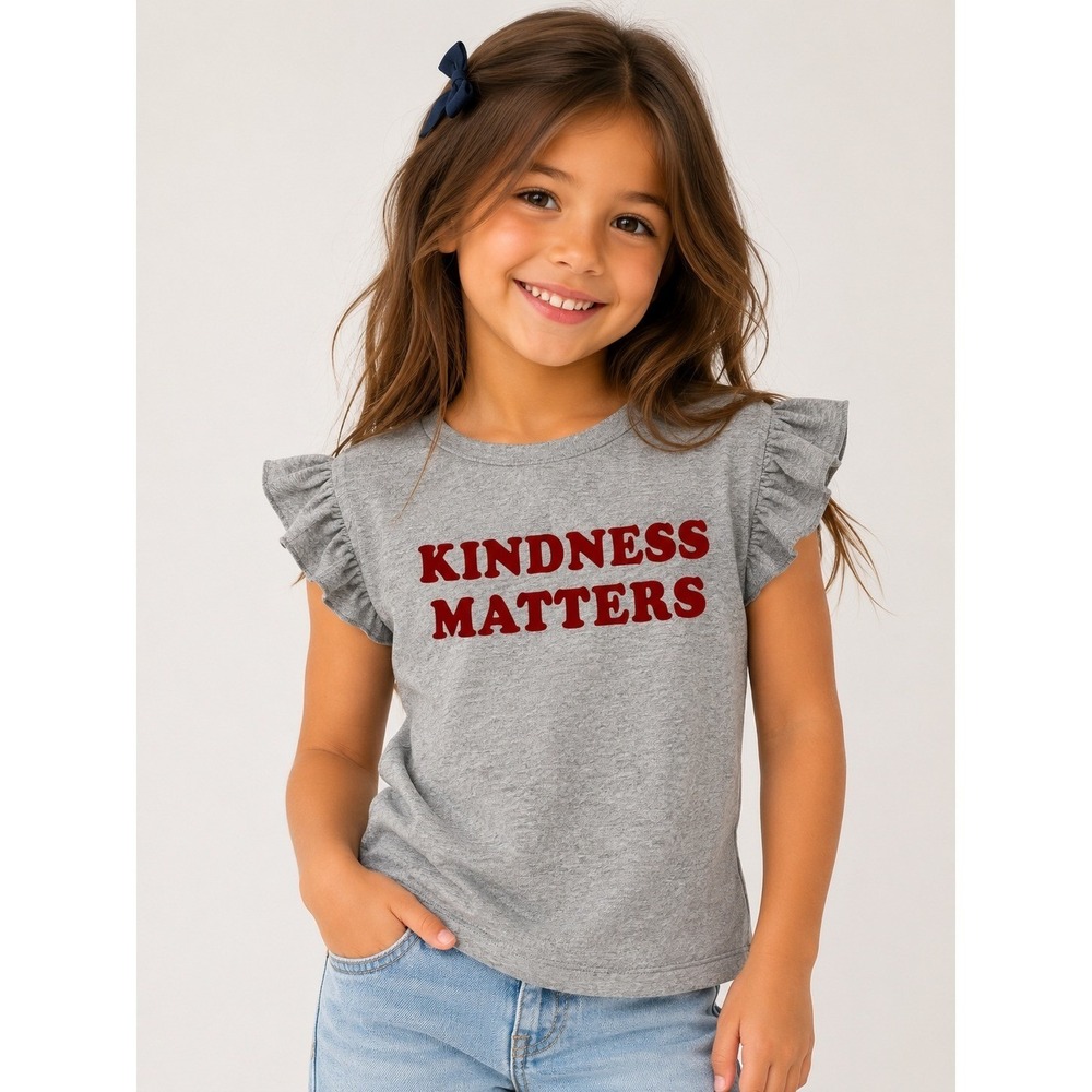 Gymboree Shirt Girls 5-6 Gray Kindness Matters Graphic Tee Ruffle Sleeve